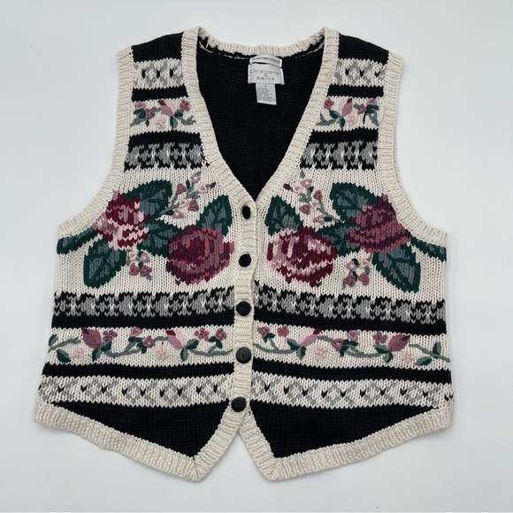 Vtg 90s Christopher & Banks Sz Small Hand Embroidered Floral Sweater Vest Button - Picture 1 of 8